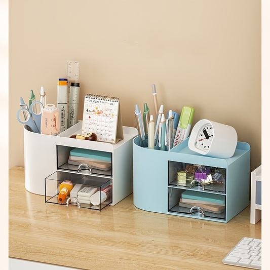 1pc Desktop Storage Box, Drawer Type Stationery Sundries Storage Box, Desktop Pen Container, Countertop Transparent Storage Cabinet Desk Storage Organization