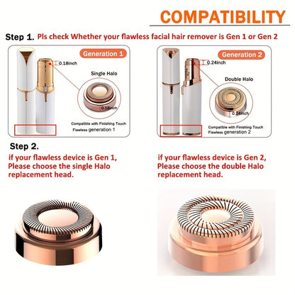4pcs Facial Hair Remover Replacement Heads, Replacement Blades For Finishing Touch Flawless Generation 2 Hair Removal, Double Halo Painless And Gentle, For Women