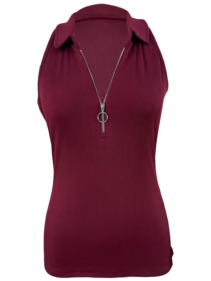 Sexy Ribbed Half Zip Up Tank Top - Sleeveless Summer Essential with Comfortable Fit, Breathable Fabric, and Flattering Design - Women's Clothing for Warm Weather