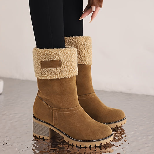 Women's Winter Snow Boots High Quality Anti-Slip Thick Insulated Fleece-Lined Slip-On with Plush Collar & Chunky Rubber Sole for Outdoor Cold Weather, Caramel Brown, Winter Boots