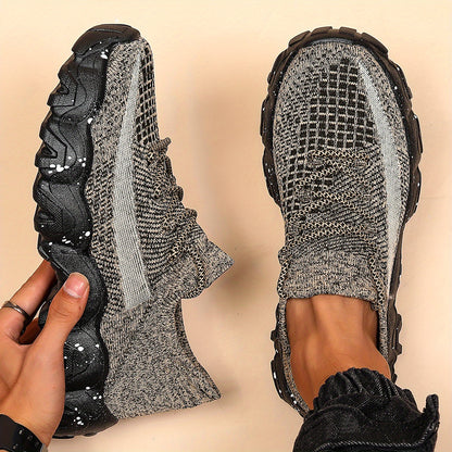 Men's Casual Sneakers - Geometric Pattern, Breathable Knit Upper, Lace-Up Closure, Durable Rubber Sole, Comfortable Fabric Lining for Spring Sports & Casual Attire, Athletic Footwear | Geometric Pattern Shoes | Knit Construct