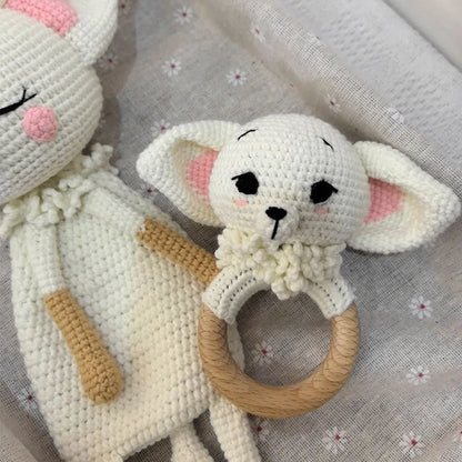 Baby Security Blanket Towel Feeding Bib Soft Towel Cotton Burping Cloth Infant Shower Gift Knitted Lovely Animal Fox Rattle