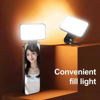 Portable Mini Selfie Fill Light Rechargeable 2 Modes Adjustable Brightness Clip On For Mobile Phone Make Up Computer Fill Light
