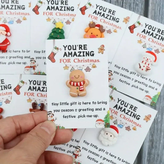10/40PCS Random Mini Christmas Cards - Emotional Support Gifts with Resin Charms, Santa, Stocking, Gingerbread, Snowman,Reindeer