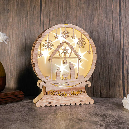 Oh Holy Night Christmas Jesus Birth Wooden Ornaments Led Luminous Bedroom Decoration Christmas Decorations Souvenirs Home Decor