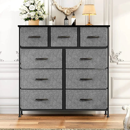 Fabric Dresser for Bedroom 9 Drawer, Grey