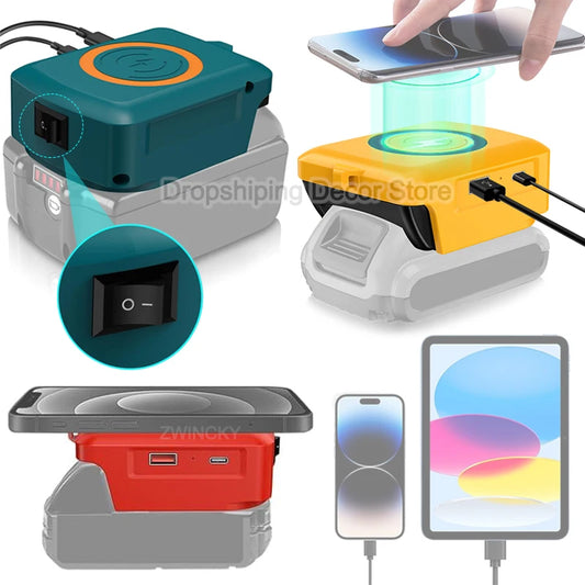 for Makita/Dewalt/Milwaukee 18V 20V Lithium Battery Wireless Charging Adapter Type C USB Charger Adapter Charging for Phone