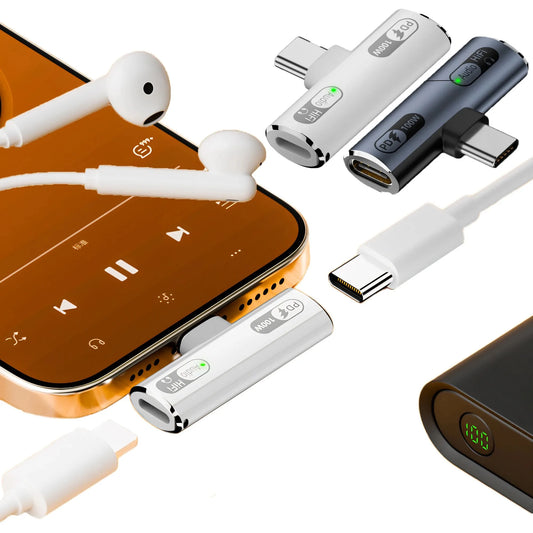 USB C Headphone Audio and Charger 2 in 1 Adapter Type-C to IOS 8Pin Wired Earphone with PD 100W Fast Charging for Phone Tablet