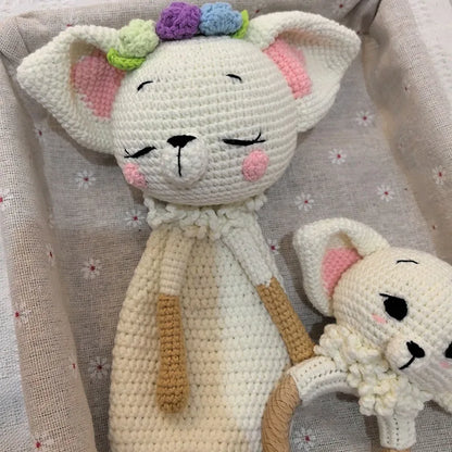 Baby Security Blanket Towel Feeding Bib Soft Towel Cotton Burping Cloth Infant Shower Gift Knitted Lovely Animal Fox Rattle
