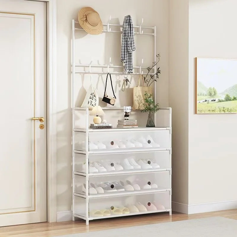 80cm PVC Cover Simple Integrated Shoe Rack Coat Hat Rack Strong Load-bearing Bedroom Hanger Shoe Cabinet Storage shelf