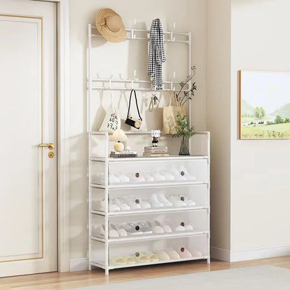80cm PVC Cover Simple Integrated Shoe Rack Coat Hat Rack Strong Load-bearing Bedroom Hanger Shoe Cabinet Storage shelf