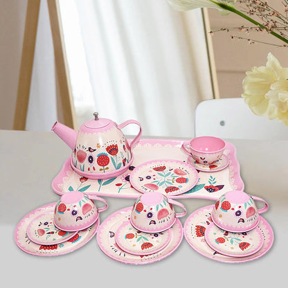 Kids Tea Set for Little Girls Tea Party Set Kitchen Pretend Play Toy Afternoon Tea Playset for Birthday Gift Age 3 4 5 6