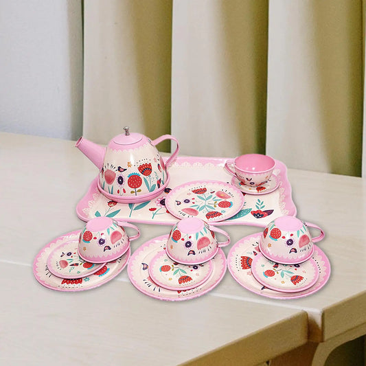 Kids Tea Set for Little Girls Tea Party Set Kitchen Pretend Play Toy Afternoon Tea Playset for Birthday Gift Age 3 4 5 6