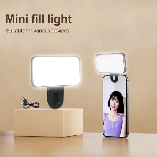 Portable Mini Selfie Fill Light Rechargeable 2 Modes Adjustable Brightness Clip On For Mobile Phone Make Up Computer Fill Light