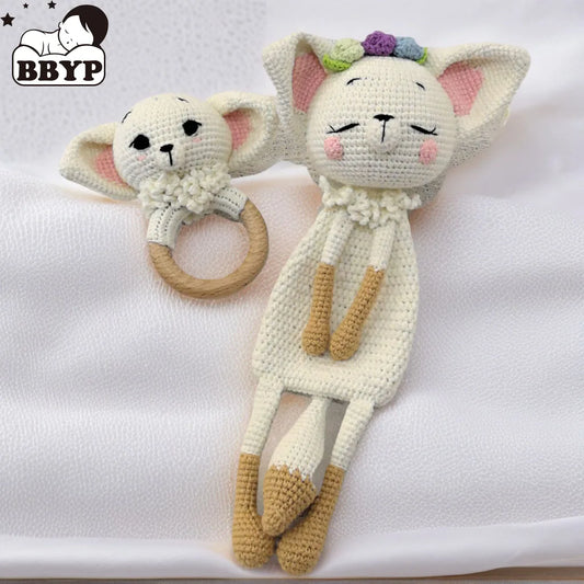 Baby Security Blanket Towel Feeding Bib Soft Towel Cotton Burping Cloth Infant Shower Gift Knitted Lovely Animal Fox Rattle