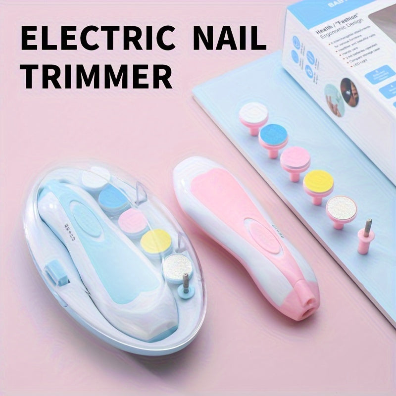 [6-in-1 Electric Nail Trimmer Kit] UNICHERRY 6-in-1 Electric Youngsters Nail Trimmer Kit, Pink & Blue - Safe & Easy Grooming for Youngsters to Adults with LED Light, 6 Grinding Pads, and Nail File - Ideal for Fingernails & To