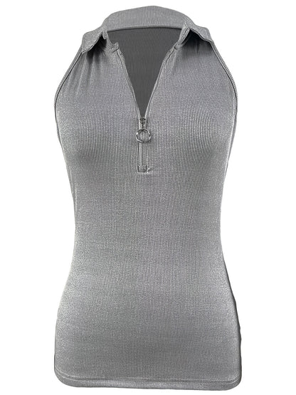 Sexy Ribbed Half Zip Up Tank Top - Sleeveless Summer Essential with Comfortable Fit, Breathable Fabric, and Flattering Design - Women's Clothing for Warm Weather