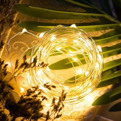 [LED Fairy Lights] Christmas LED Fairy Lights 1set, Copper Wire String 2/5/10m, Battery Box, Holiday Outdoor Lamp Garland for Wedding Party Decoration