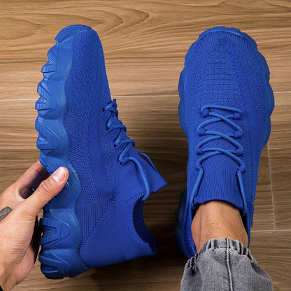 Men's Casual Sneakers - Geometric Pattern, Breathable Knit Upper, Lace-Up Closure, Durable Rubber Sole, Comfortable Fabric Lining for Spring Sports & Casual Attire, Athletic Footwear | Geometric Pattern Shoes | Knit Construct