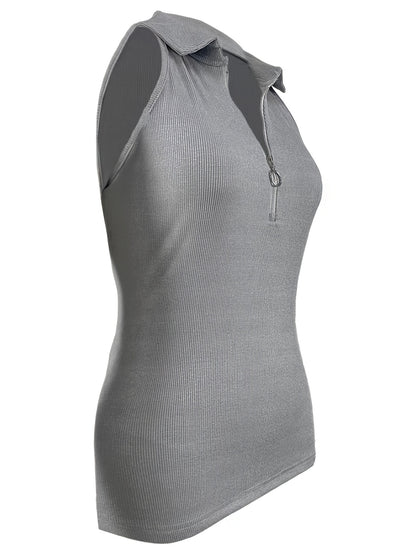 Sexy Ribbed Half Zip Up Tank Top - Sleeveless Summer Essential with Comfortable Fit, Breathable Fabric, and Flattering Design - Women's Clothing for Warm Weather