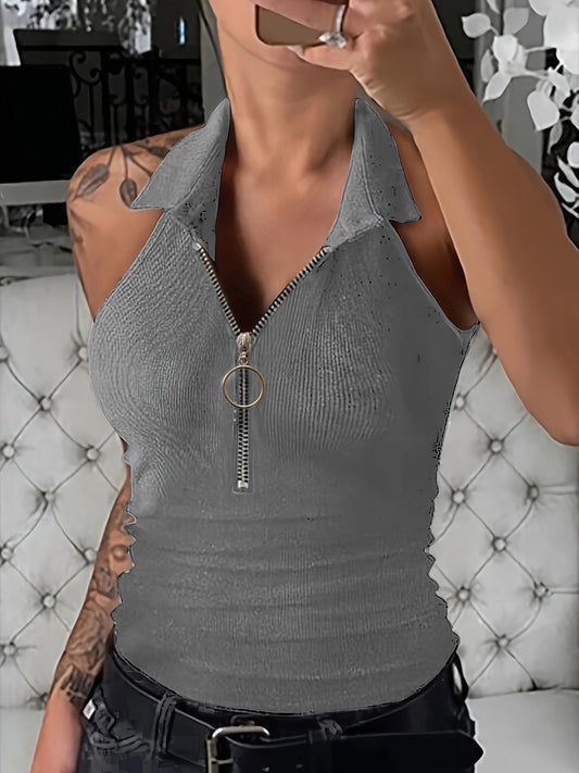 Sexy Ribbed Half Zip Up Tank Top - Sleeveless Summer Essential with Comfortable Fit, Breathable Fabric, and Flattering Design - Women's Clothing for Warm Weather