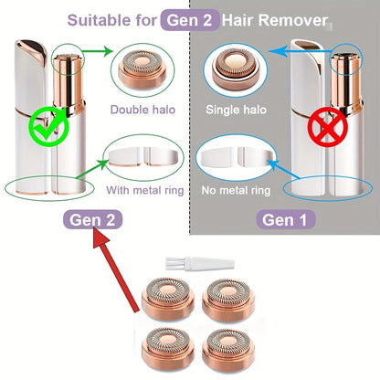 4pcs Facial Hair Remover Replacement Heads, Replacement Blades For Finishing Touch Flawless Generation 2 Hair Removal, Double Halo Painless And Gentle, For Women