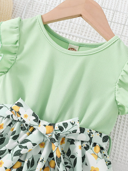 Adorable Toddler Princess Dress - Ruffled Sleeves, Floral Pattern, Belted Waist, Perfect for Party, Summer, Kids' Special Occasions - High-Quality, Comfortable, and Stylish Summer Clothes for Little Girls