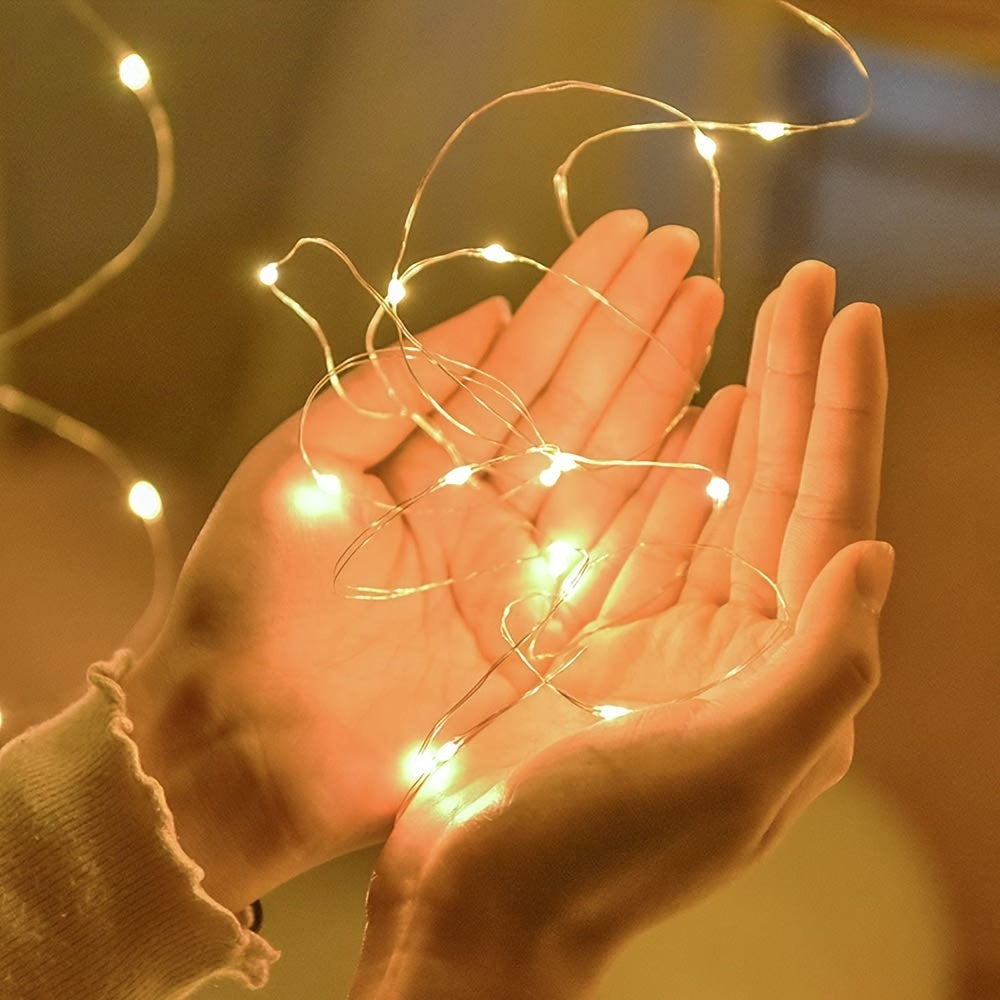[LED Fairy Lights] Christmas LED Fairy Lights 1set, Copper Wire String 2/5/10m, Battery Box, Holiday Outdoor Lamp Garland for Wedding Party Decoration