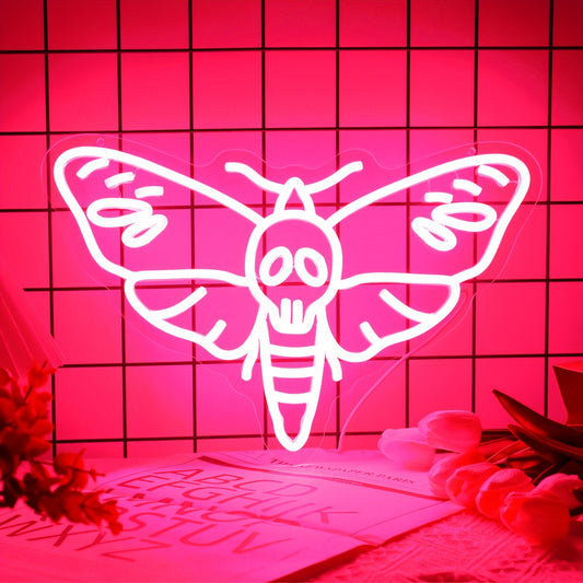 Death Head Moth Neon Signs, Death Moth Neon Light, LED Skull Butterfly Neon Sign for Wall Decor, Dimmable & Powered by USB Unique Insect Neon Lights for Collectables Tabletop Wall Art Home Decor Living Gallery Bedroom