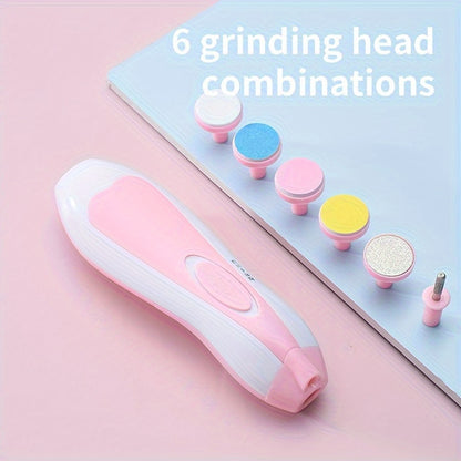 [6-in-1 Electric Nail Trimmer Kit] UNICHERRY 6-in-1 Electric Youngsters Nail Trimmer Kit, Pink & Blue - Safe & Easy Grooming for Youngsters to Adults with LED Light, 6 Grinding Pads, and Nail File - Ideal for Fingernails & To