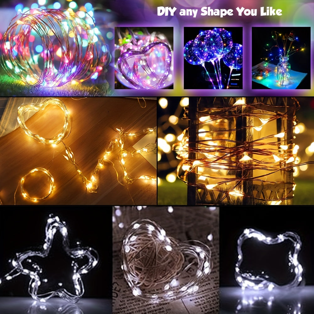 [LED Fairy Lights] Christmas LED Fairy Lights 1set, Copper Wire String 2/5/10m, Battery Box, Holiday Outdoor Lamp Garland for Wedding Party Decoration