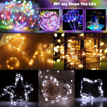 [LED Fairy Lights] Christmas LED Fairy Lights 1set, Copper Wire String 2/5/10m, Battery Box, Holiday Outdoor Lamp Garland for Wedding Party Decoration